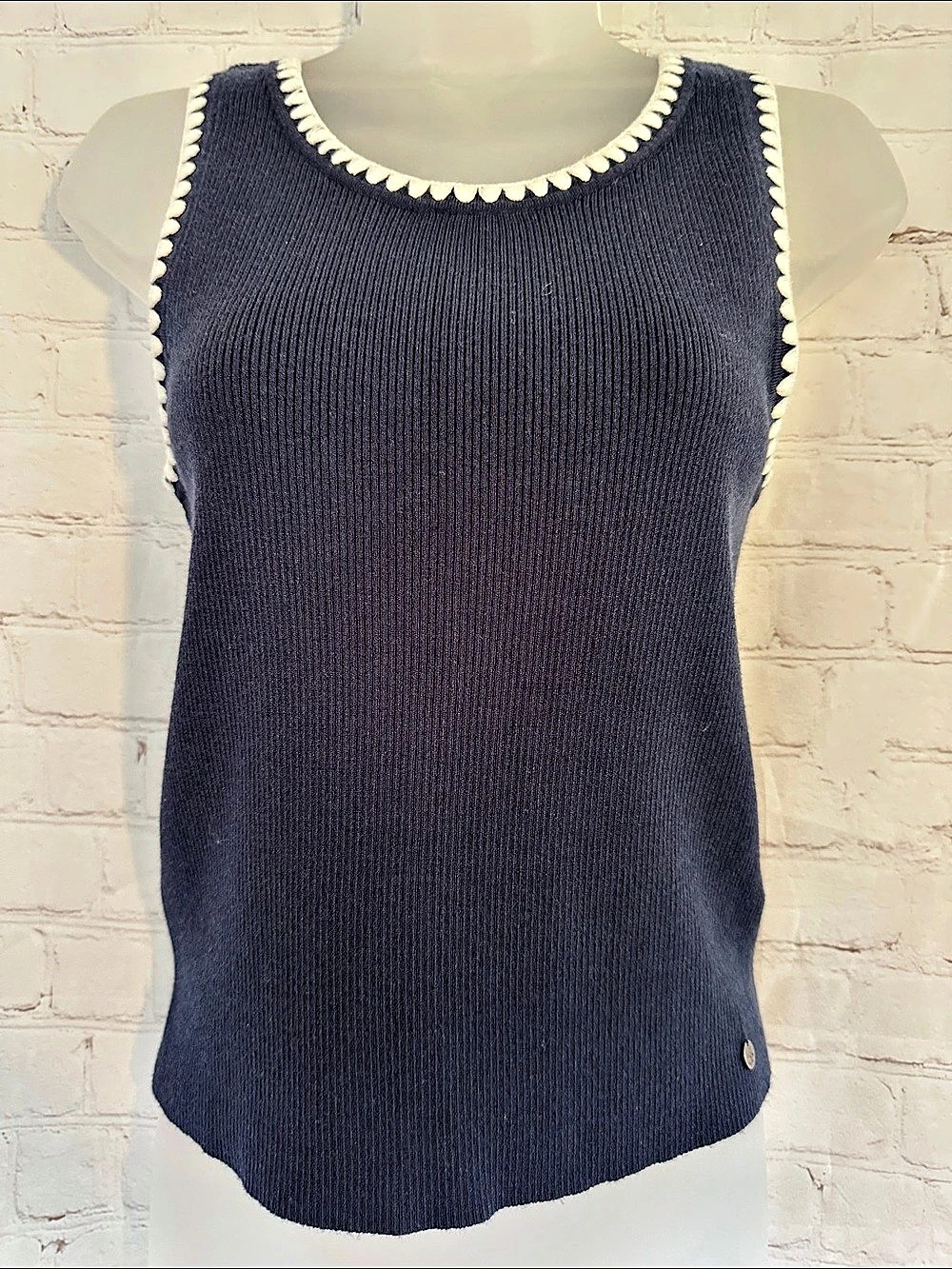 Scotch & Soda Ribbed Contrast Embroidered Trim Tank Sweater Top Blue Medium NWT